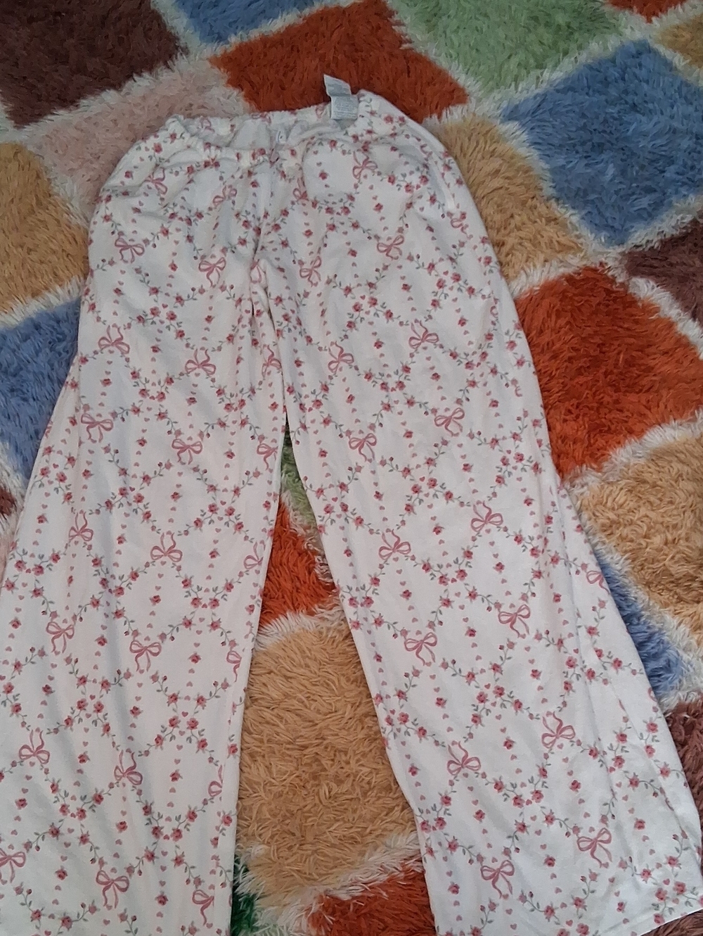 Hollister White Pajama Pants with Pink Bow & Floral Print